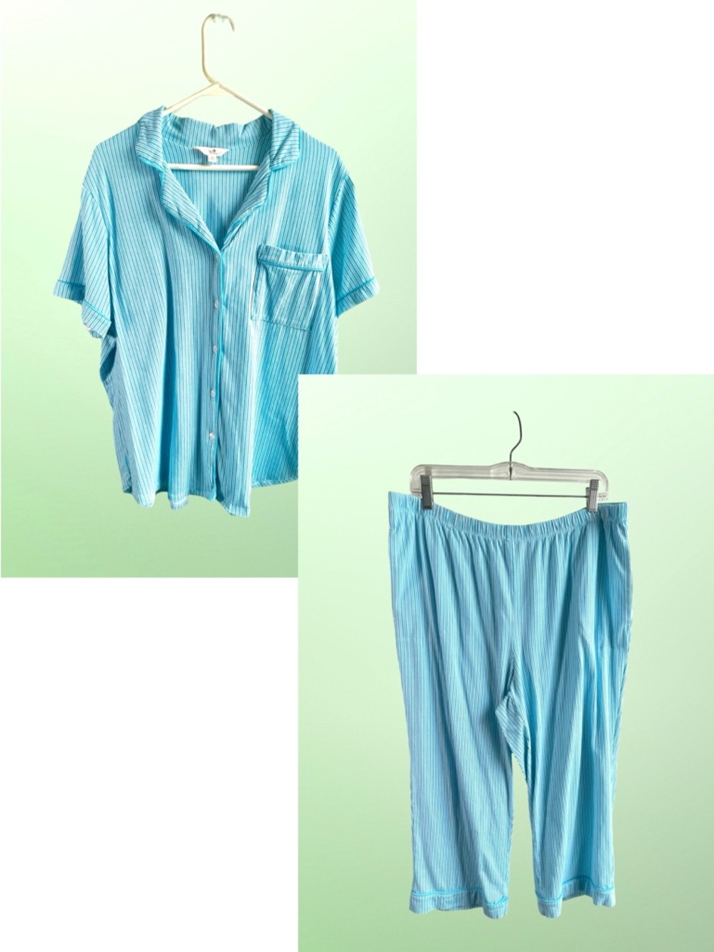 Secret Treasures Button up Notch Collar Striped Capri Pants Pajamas Set SzXL